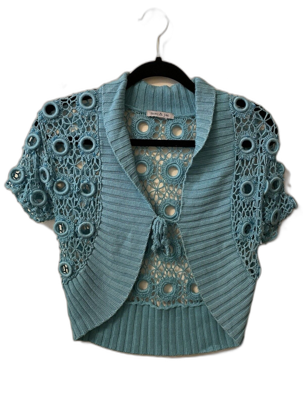 Mac And Jac Cropped open front crochet jacket women’s small